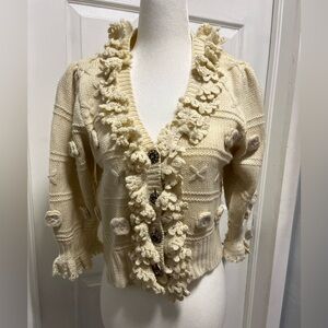 Zara Ecru 3/4 Sleeves Ecru Cardigan